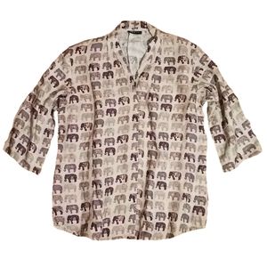 APNY 100 % linen taupe elephant 3/4 sleeve tunic